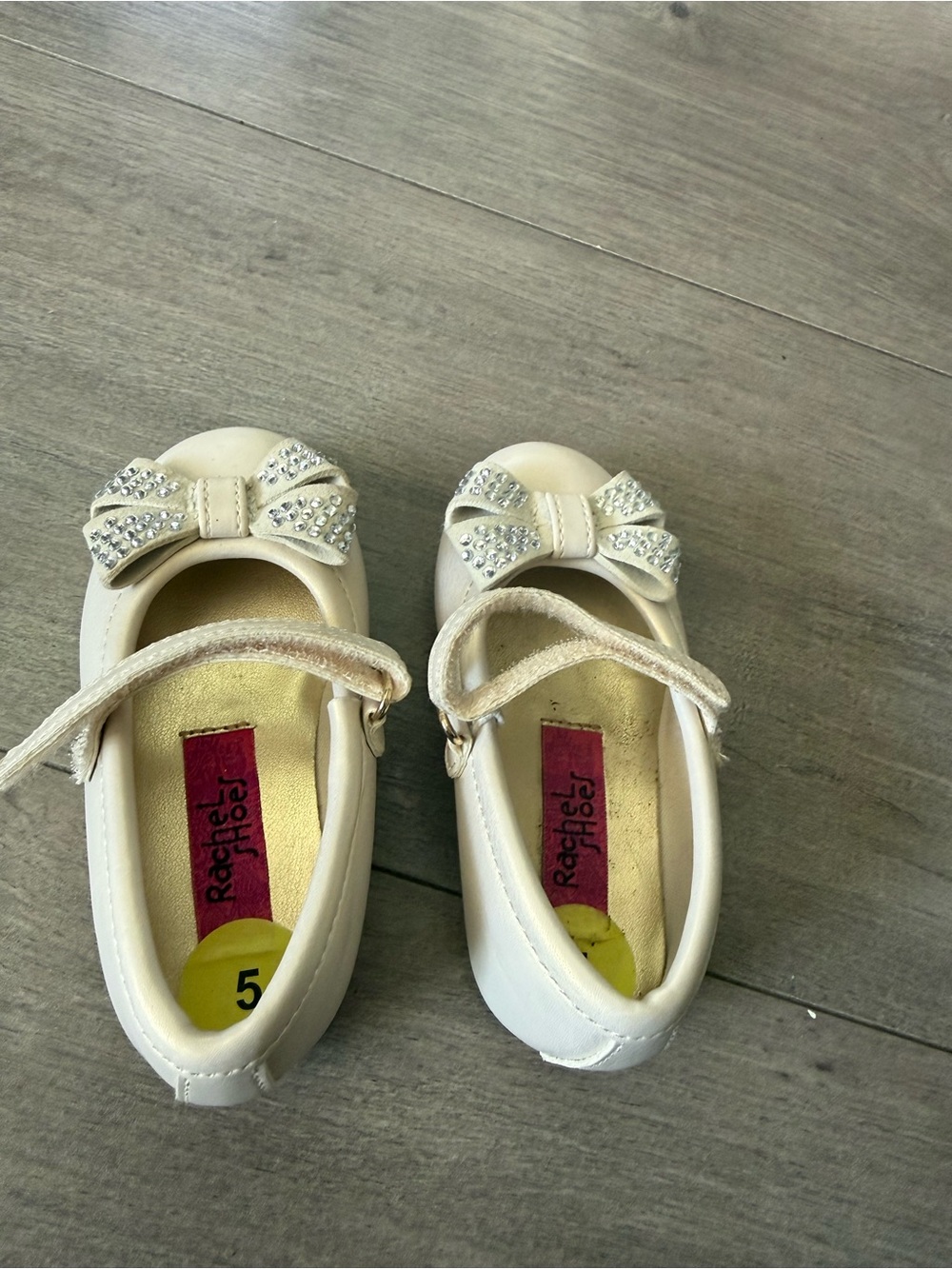 Rachel Shoes White Girls' Bow Mary Janes with Rhinestones